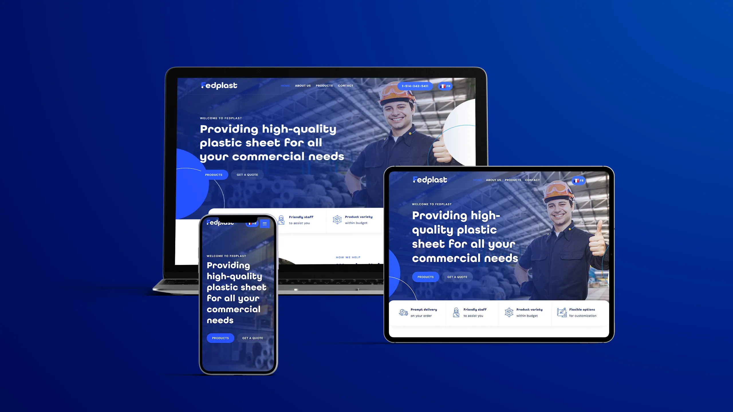A website mockup shown on desktop, tablet and phone.