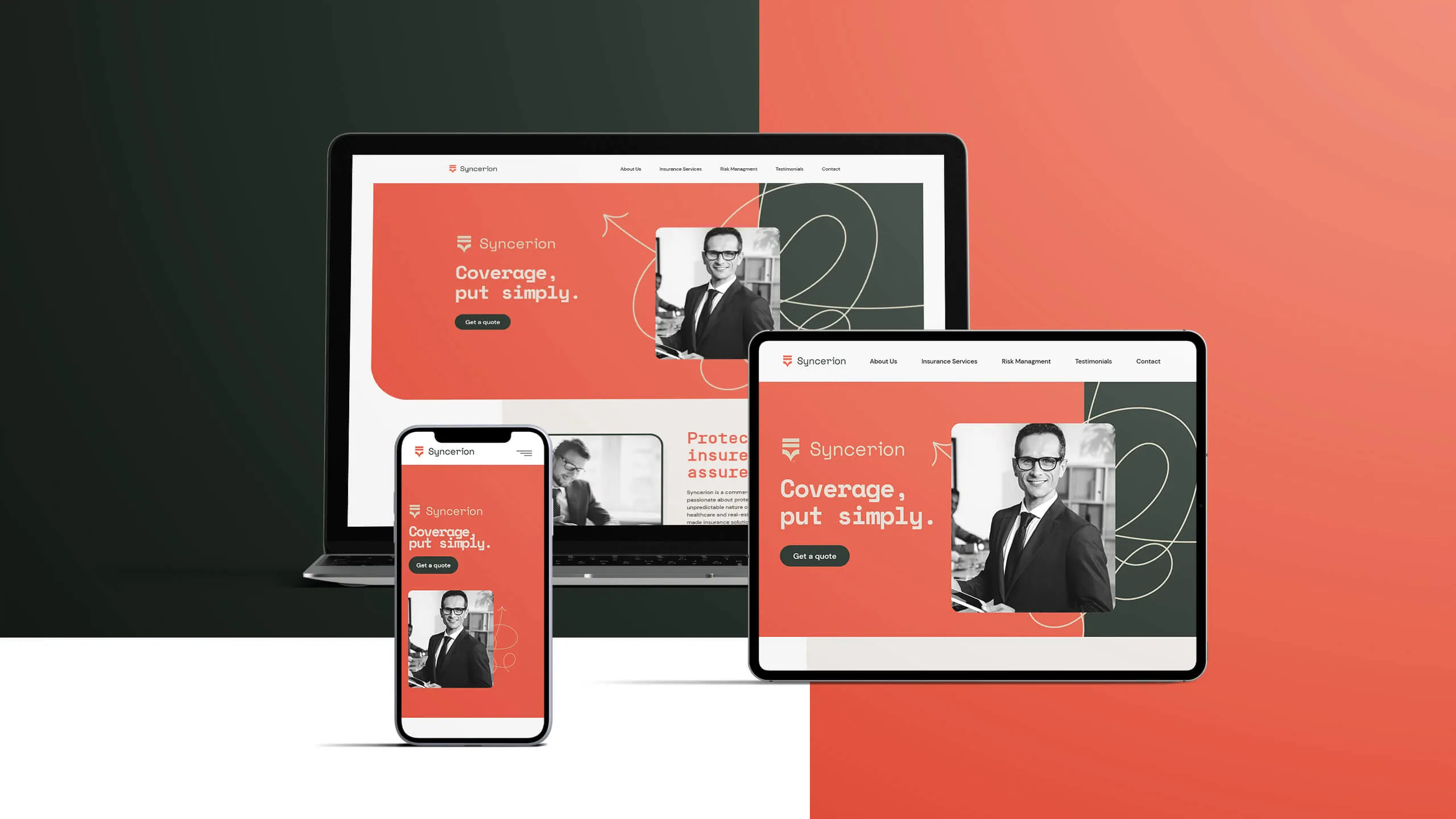 A website mockup shown on desktop, tablet and phone.